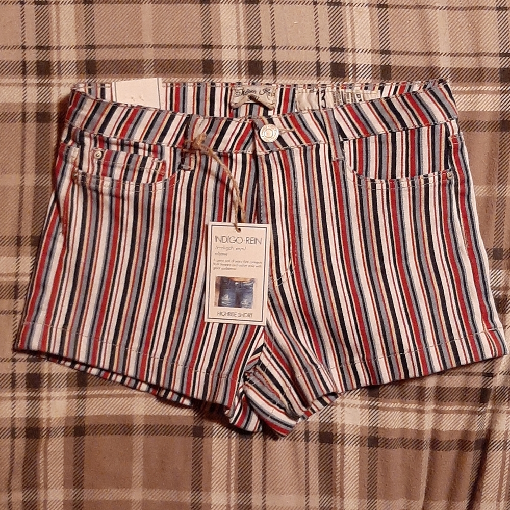 NWT Indigo Rein Highrise Red White & Blue Patriotic Striped Shorts